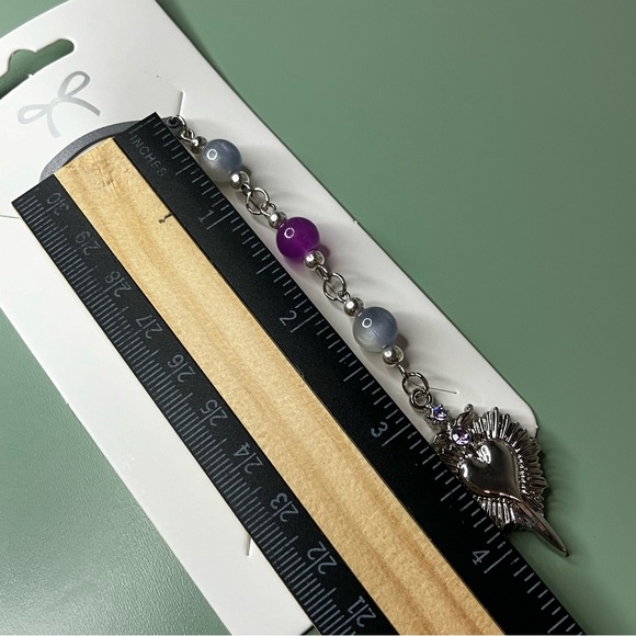 Sacred Heart Purple Rhinestone Accent Charmed Grey Heart Shape Barrette Handmade - Picture 6 of 7